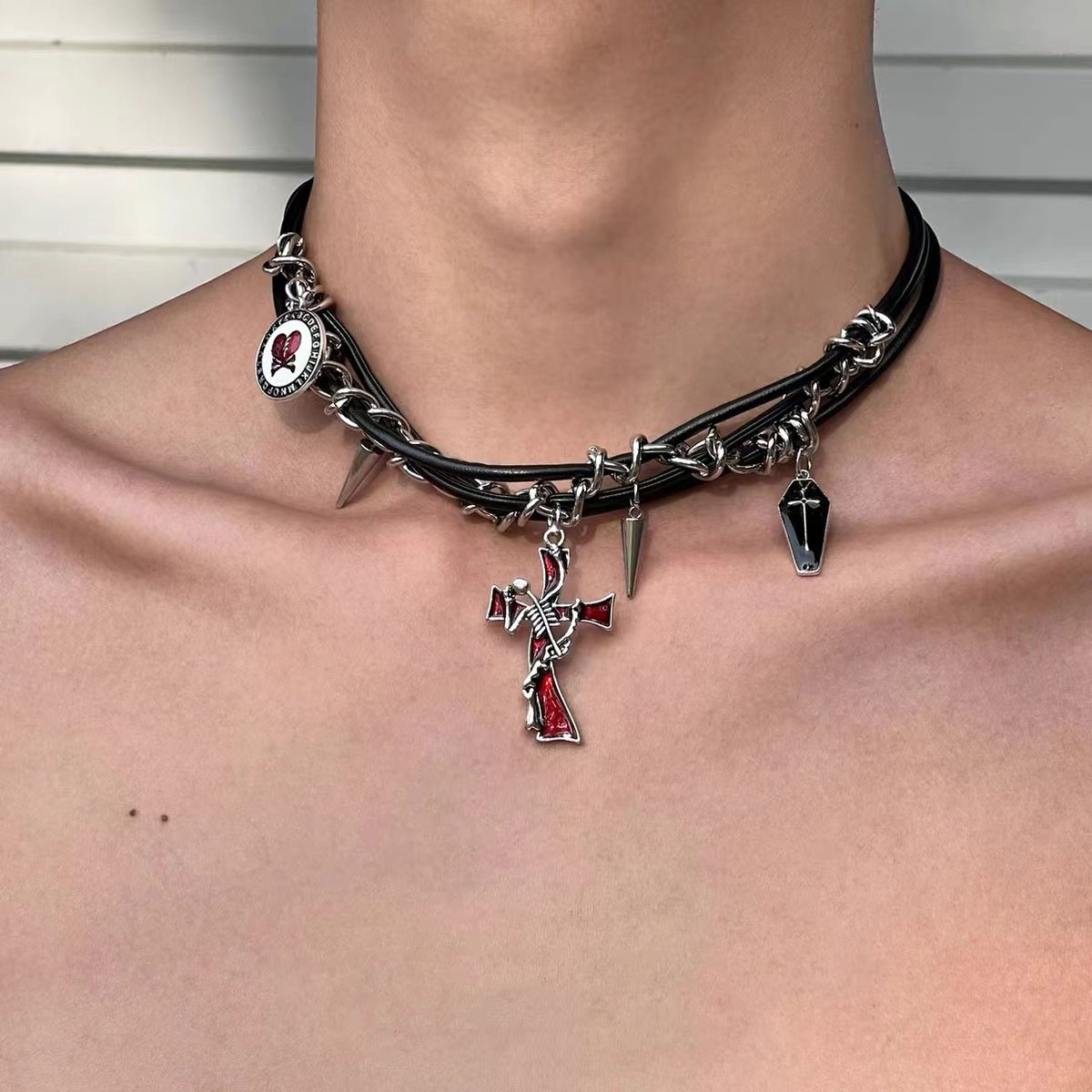 y2g heavy industry beads xingx necklace titanium steel asian culture hot girl sweet cool necklace women's punk style gothic niche european and american Specification drawing