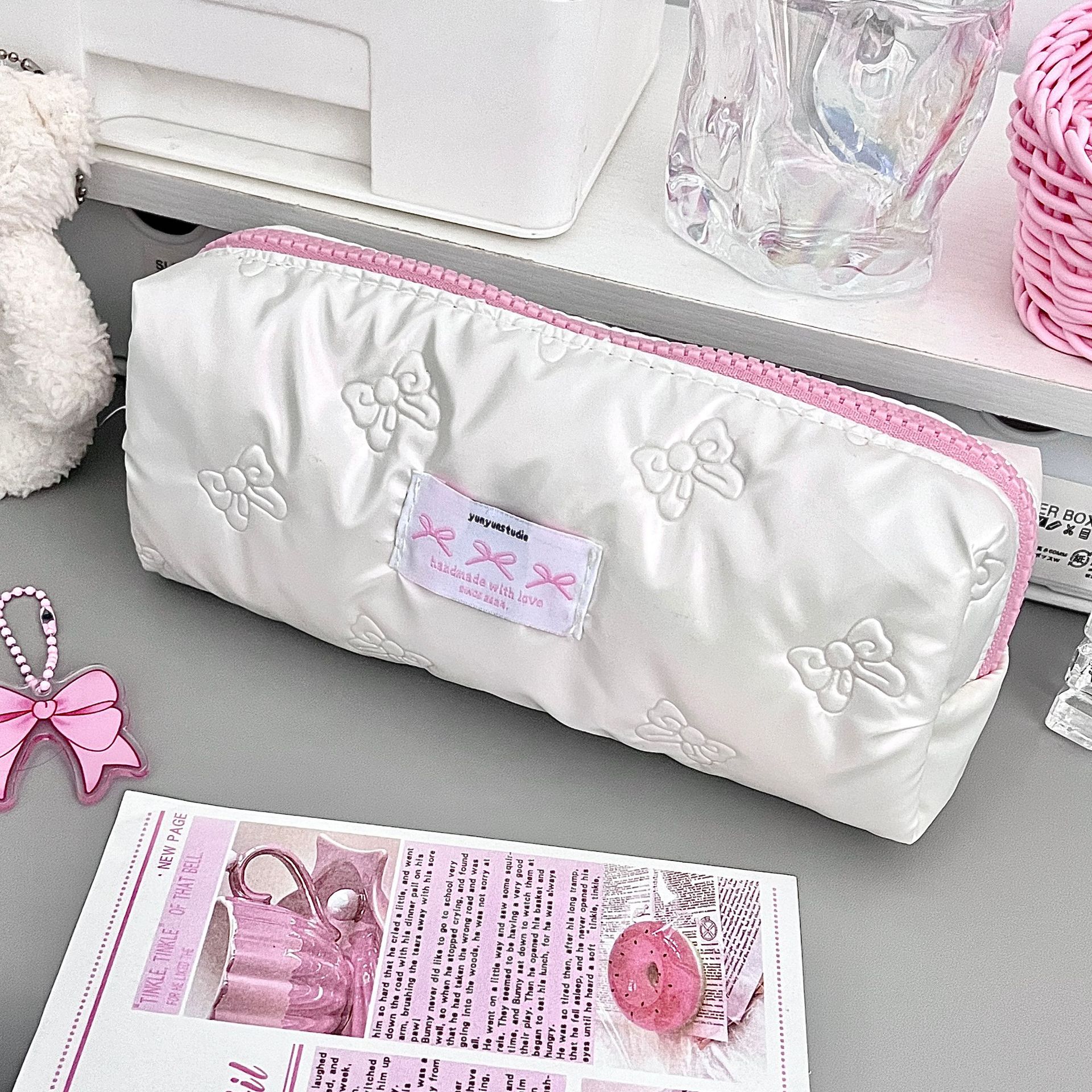 original new bow pencil case ins good-looking girl heart stationery storage bag large capacity student cosmetic bag full figure