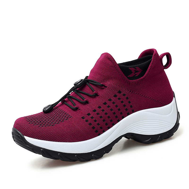 spring new cross-border plus size sneakers sock shoes mom shoes flying woven breathable mesh women's shoes platform shake shoes undefined