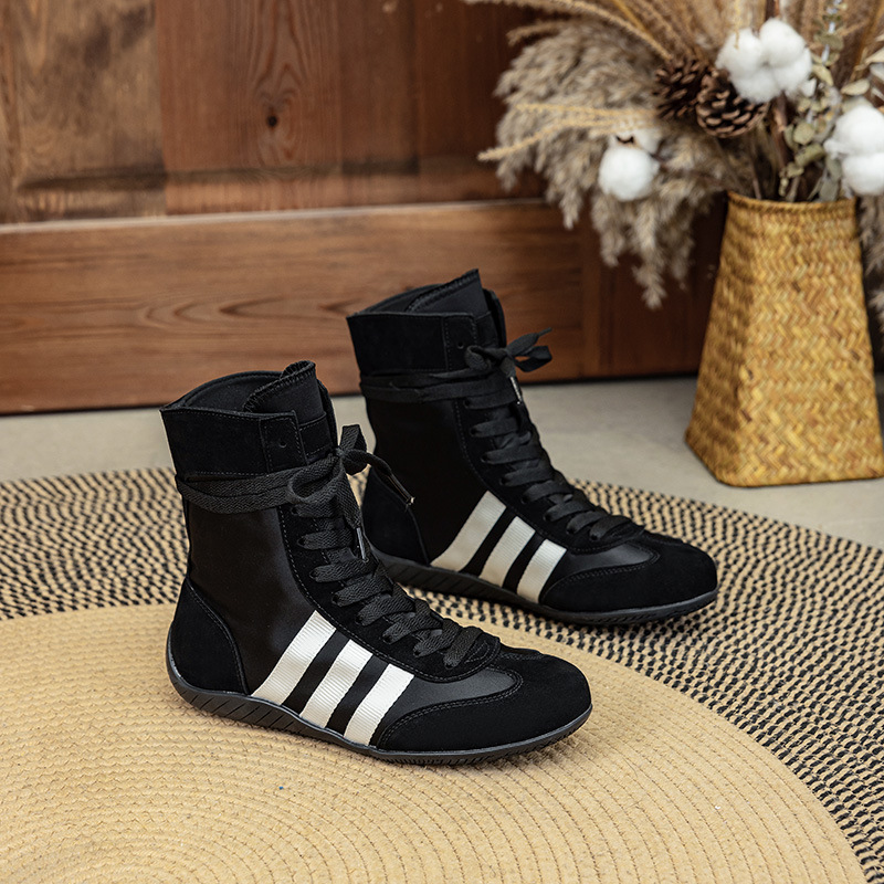 high-top height increasing insole boxing sneakers women's all-matching casual shoes leather round head trendy 2025 lace-up martin boots Specification drawing