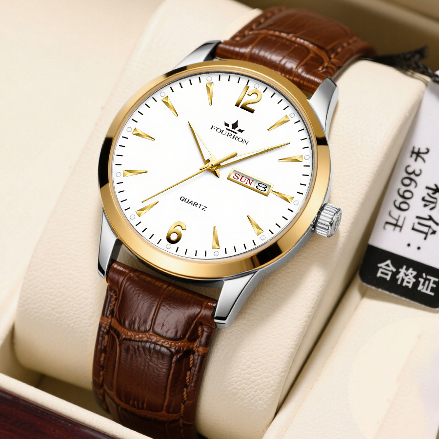 watch men's double calendar luminous leather belt digital men's wholesale waterproof watch men's large dial business details Picture