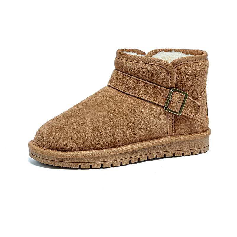 winter new snow boots flat bottom short boots northeast cotton padded shoes men's fleece-lined thickened waterproof warm genuine leather snow boots women undefined