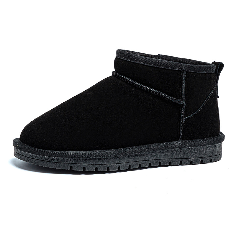 winter new snow boots flat bottom short boots northeast cotton padded shoes men's fleece-lined thickened waterproof warm genuine leather snow boots women undefined