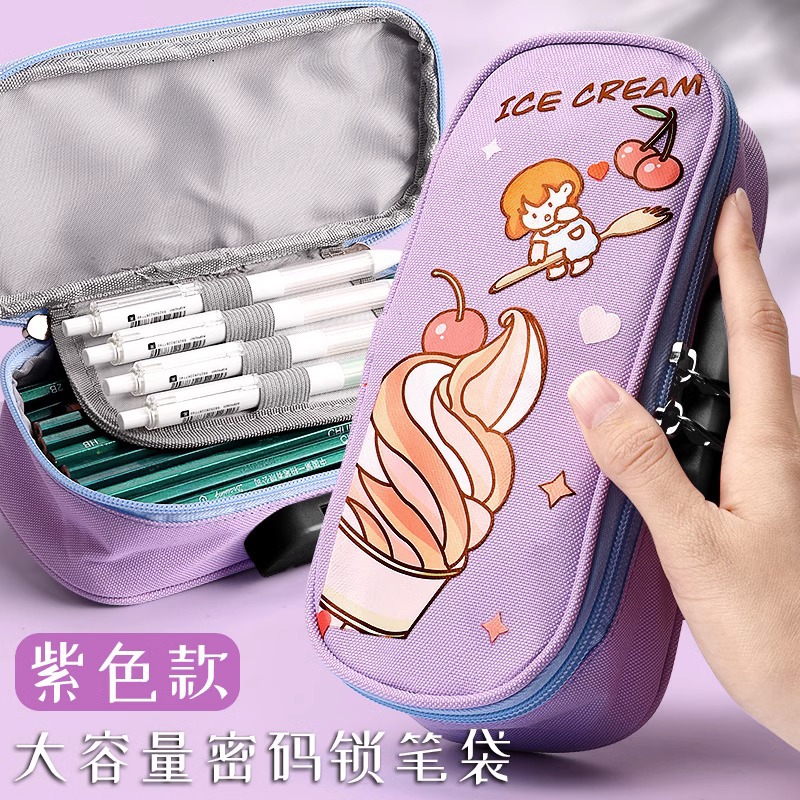 password pencil case stationery box large capacity student male and female pencil box junior and middle school students multi-functional simple password pencil case Application Scenario
