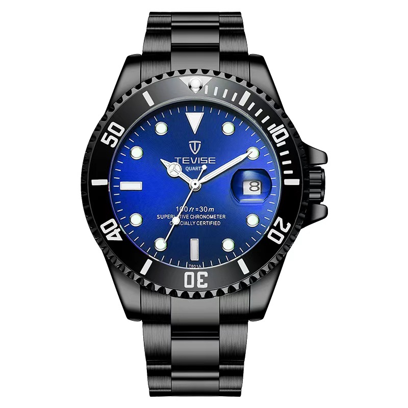 swiss tevise watch men's water ghost quartz watch sports luminous watch steel band watch factory wholesale full figure