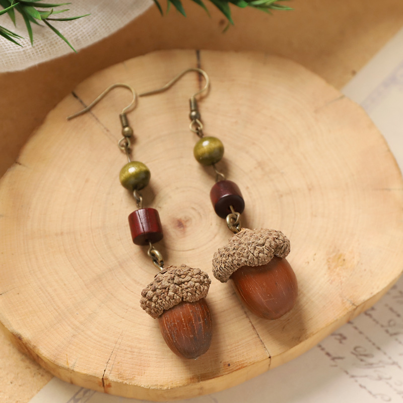 vintage handmade plant fruit earrings mori style pinecone artistic ethnic style chinese medicine dried fruit niche creative earrings female details Picture
