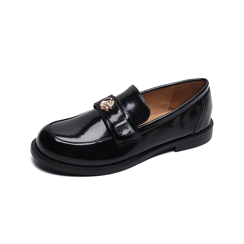 british style small gold coin platform shoes female autumn and winter soft bottom round head slip-on leather shoe female chunky heel loafers full figure