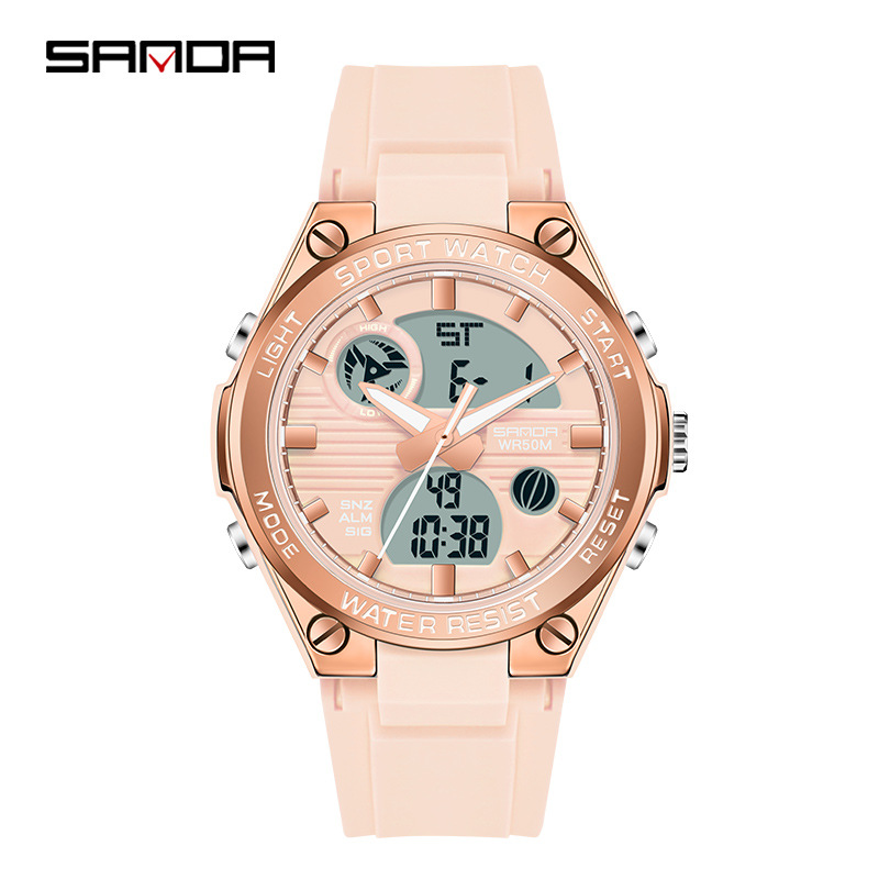 sanda trendy multi-functional special forces men's watch double display waterproof luminous outdoor sports student electronic watch Item Picture
