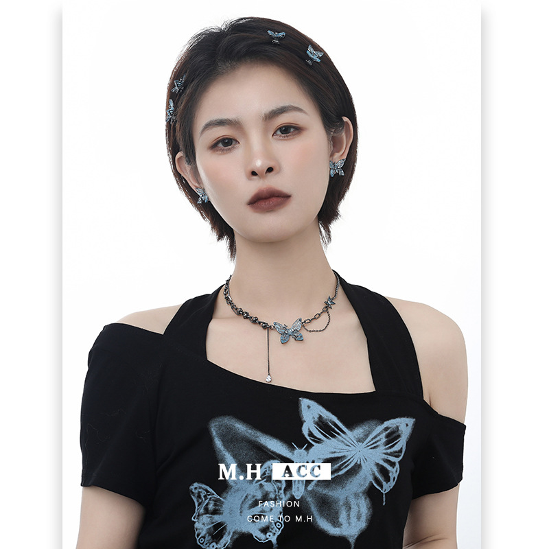 korean style blue butterfly series earrings 925 high sense silver stud earrings 2024 new fashion trendy earrings for women details Picture