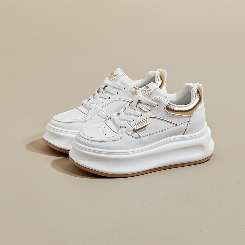 thick-soled leather white shoes for women 2025 new spring versatile single-layer shoes platform sneakers height increasing insole casual sneakers undefined