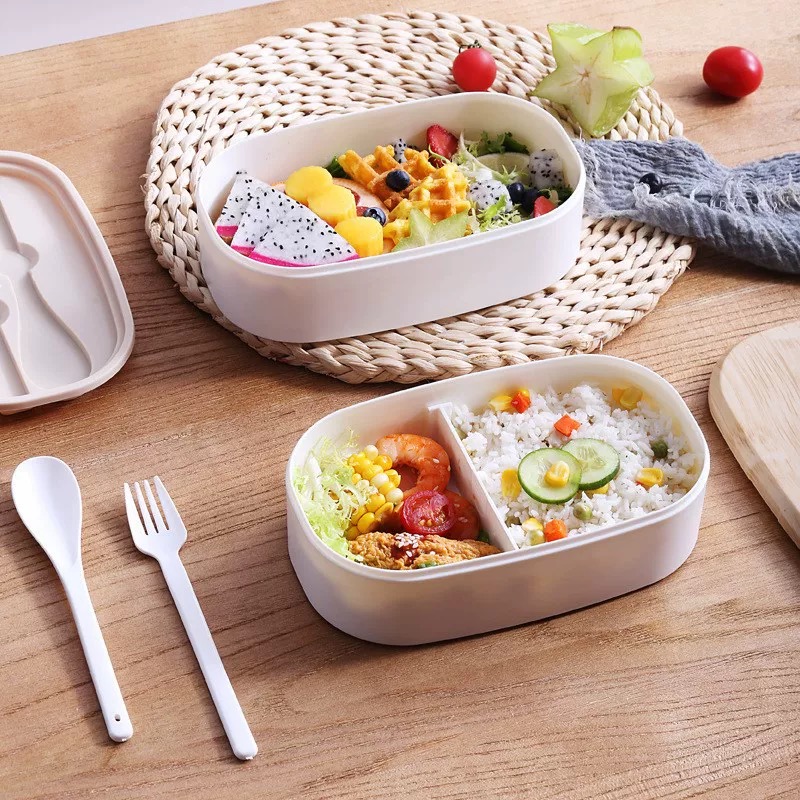 Wood-grain square double-layer strap Japanese bento box, compartments lunch box, microwave large-capacity lunch box Specification image