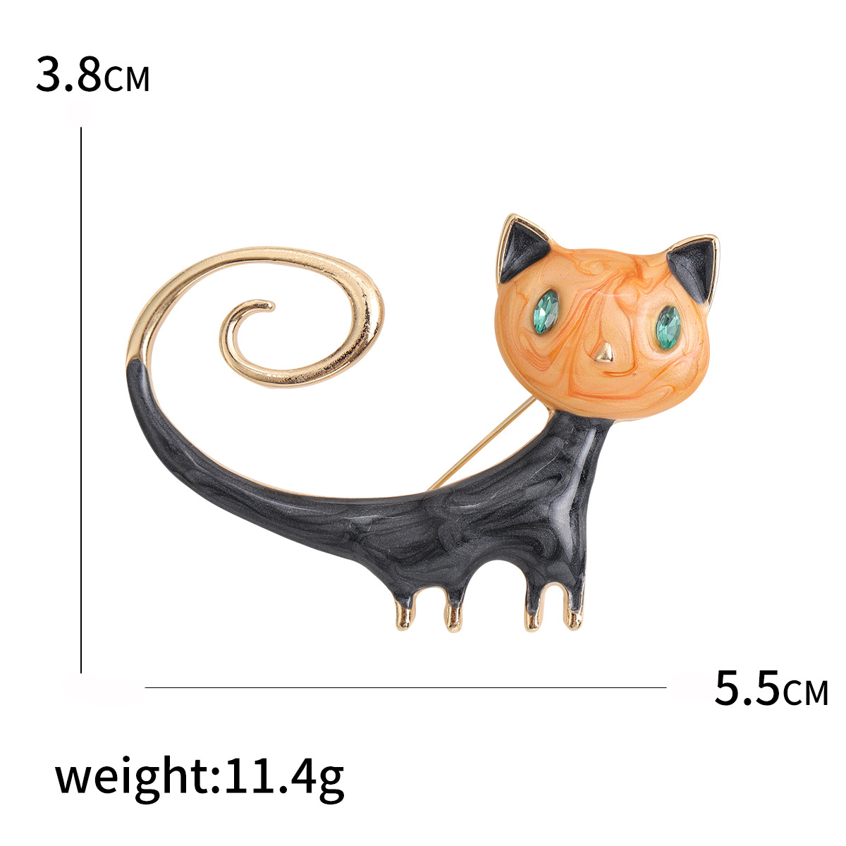 New handcrafted oil-dripping and tail-wagging cat fashion brooch alloy three-dimensional corsage pendant, dual-purpose details Picture
