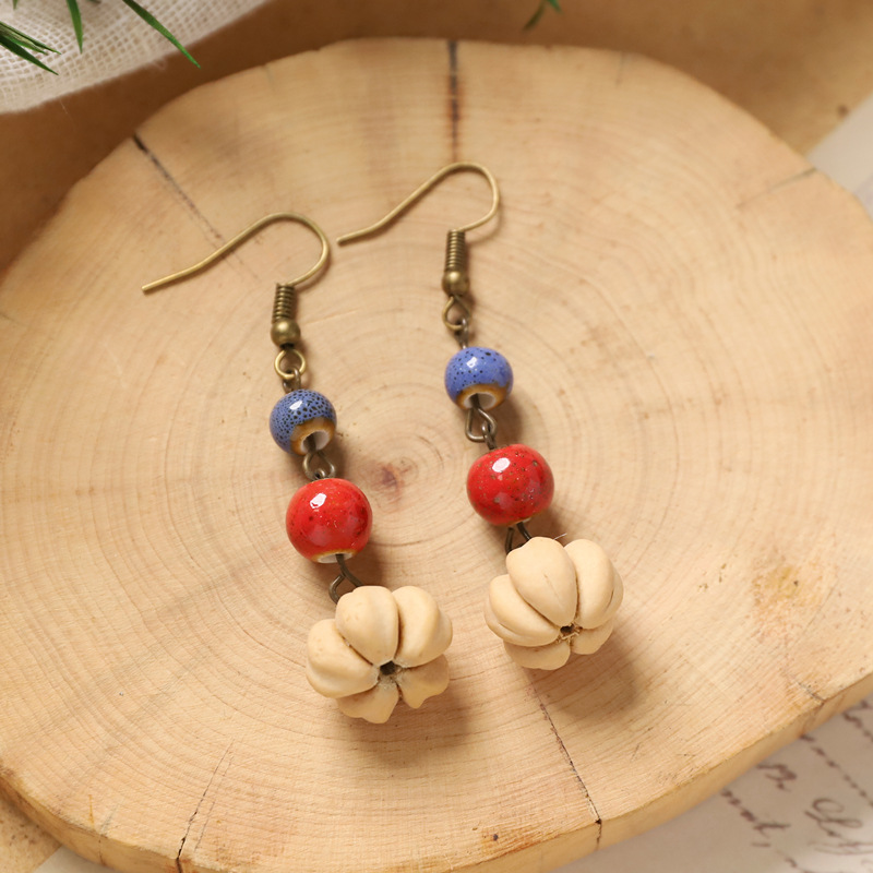 vintage handmade plant fruit earrings mori style pinecone artistic ethnic style chinese medicine dried fruit niche creative earrings female Specification drawing