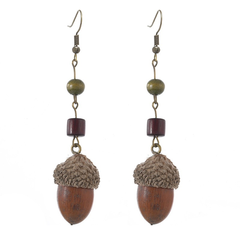 vintage handmade plant fruit earrings mori style pinecone artistic ethnic style chinese medicine dried fruit niche creative earrings female Item Picture