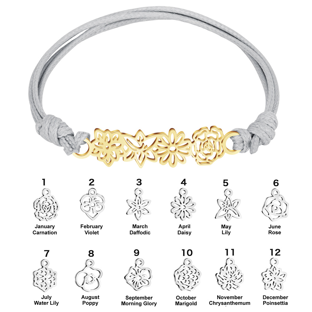 europe and america cross border diy december birthday flower necklace female hot sale at aliexpress birth flower titanium steel all-match bracelet ornament Item Picture