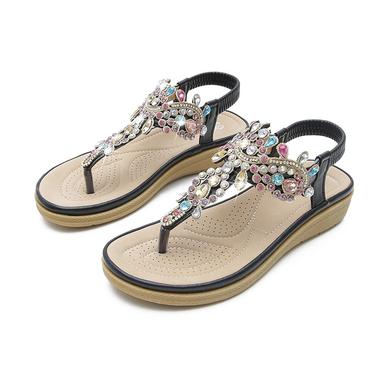 2024 summer new bohemian sandal fashion rhinestone flat sandals women's amazon foreign trade cross-border details Picture