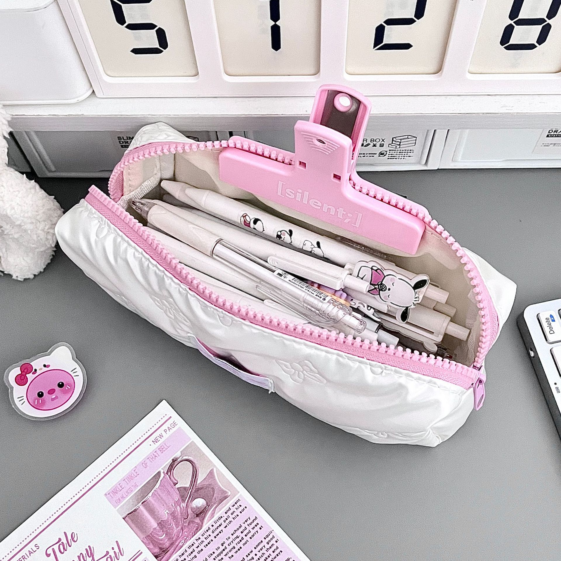 original new bow pencil case ins good-looking girl heart stationery storage bag large capacity student cosmetic bag Specification drawing