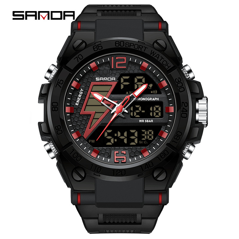 sanda trendy multi-functional special forces men's watch double display waterproof luminous outdoor sports student electronic watch details Picture