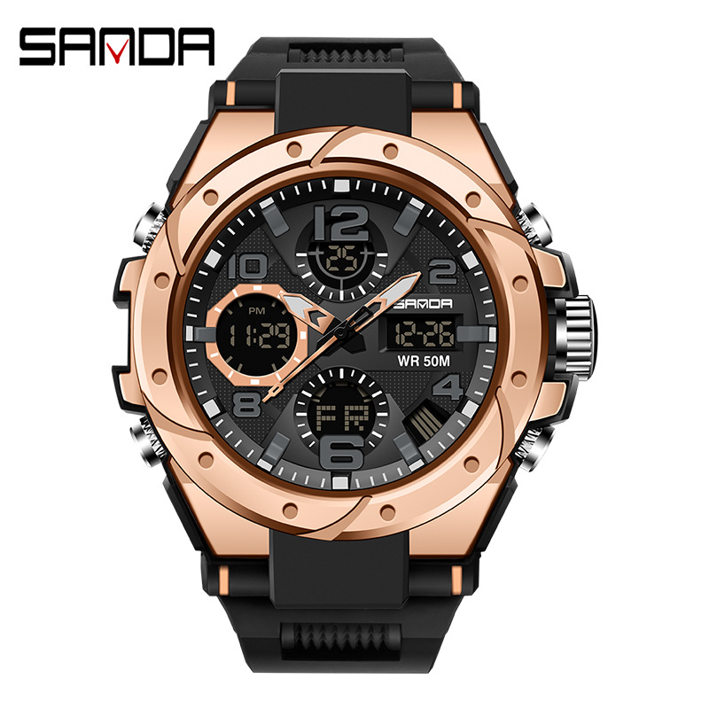 sanda watch youth electronic watch outdoor sports luminous watrproof watch multi-functional alarm clock watch for male and female students Specification drawing