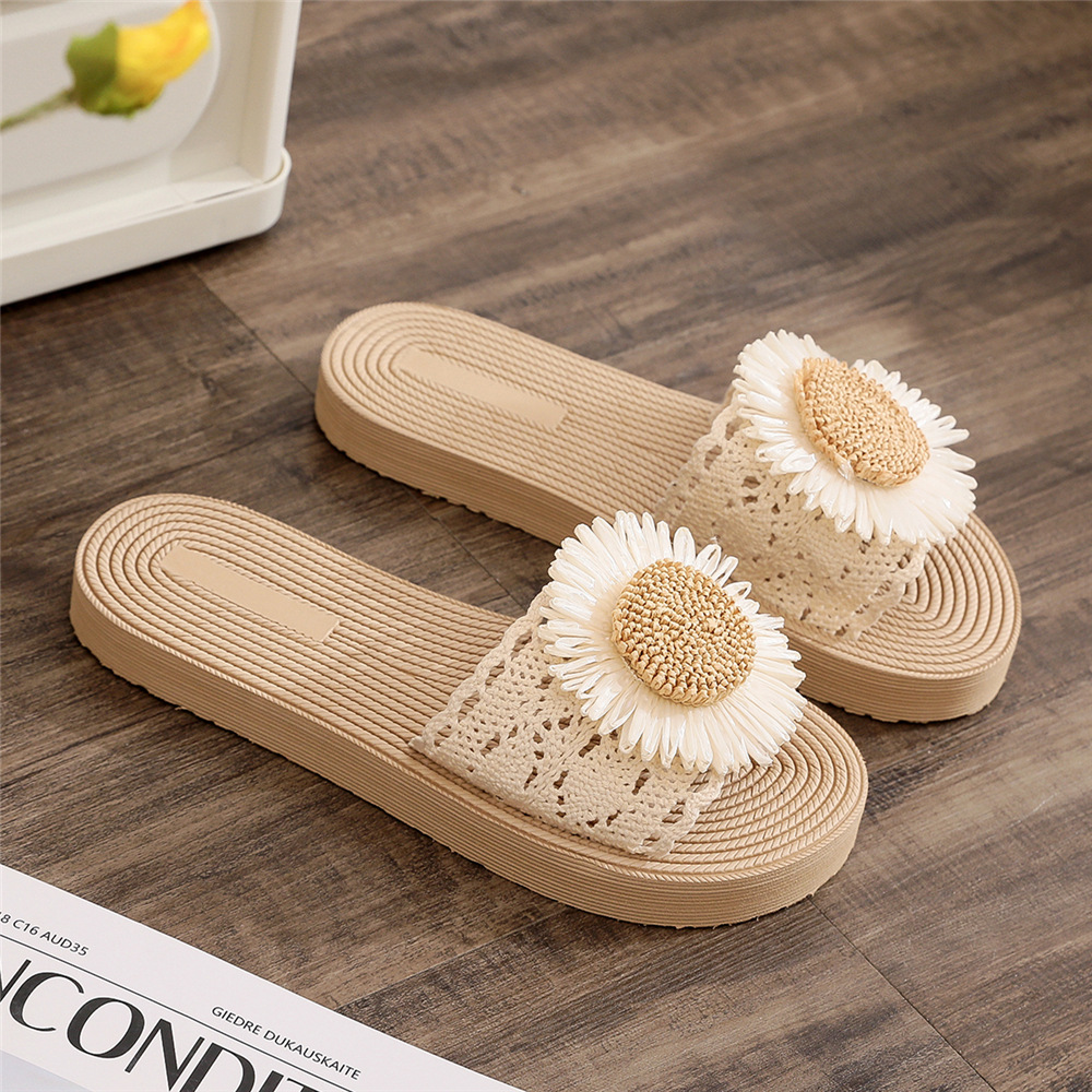 ethnic style imitation straw travel hemp bottom women's sandals tide outdoor flip-flops stylish beach flower flip-flops women's slippers undefined