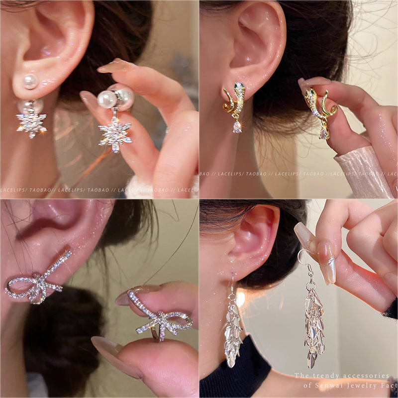 925 silver needle internet celebrity same style gold earrings women's light luxury high sense temperamental pearl stud earrings retro new earrings Specification drawing