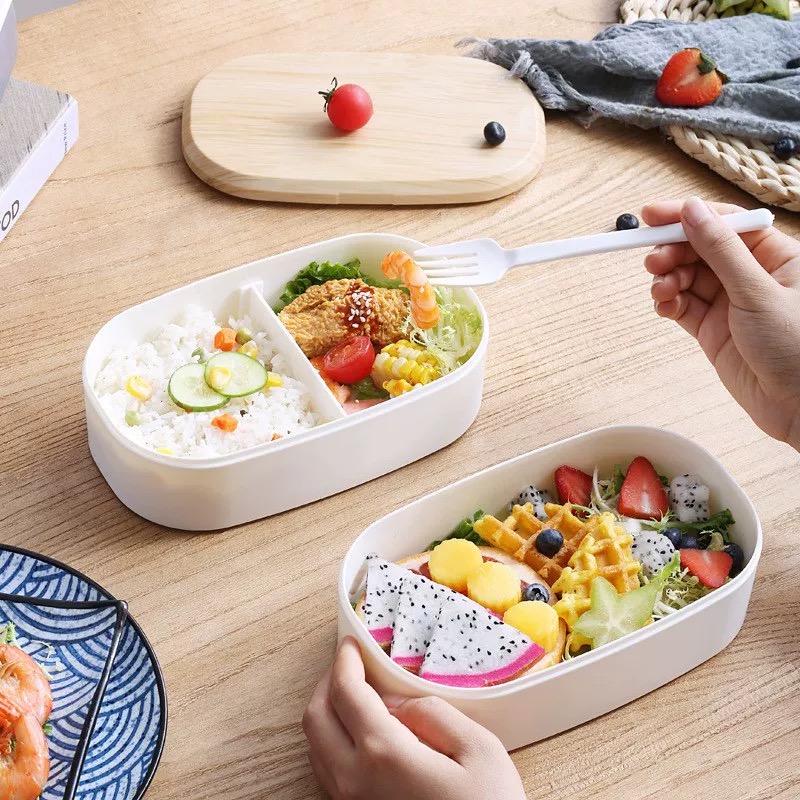 Wood-grain square double-layer strap Japanese bento box, compartments lunch box, microwave large-capacity lunch box details Picture