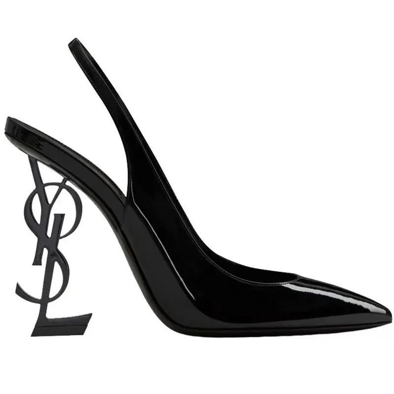 summer 2024 new fashion open toe sandals european and american large size one-strap letter profiled heel fashion high heel sandals full figure