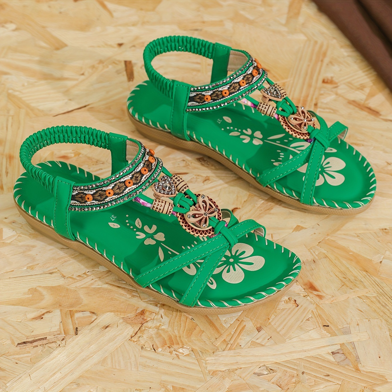 bow 2025 new women's shoes flat handmade beaded rhinestone sandals outdoor beach mcqueen white shoes for women full figure