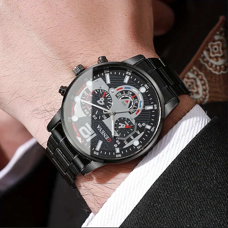 popular men's watch calendar steel belt multi-color men's watch luminous pointer large number cross-border hot exclusive sale Specification drawing