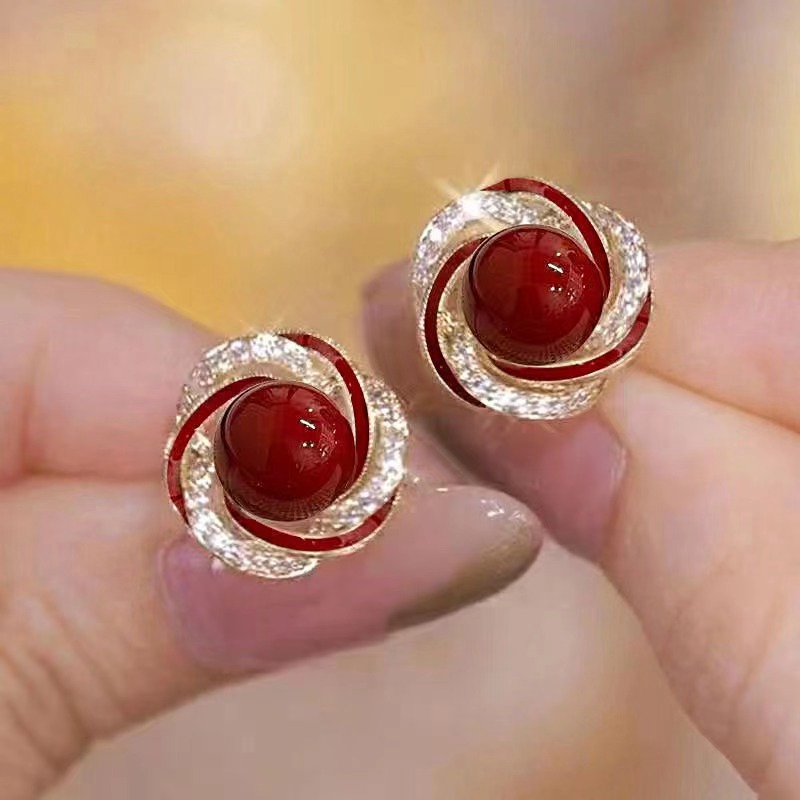 2025 new rhinestone pearl stud earrings elegant high sense women's earrings exquisite small fashion accessories wholesale full figure
