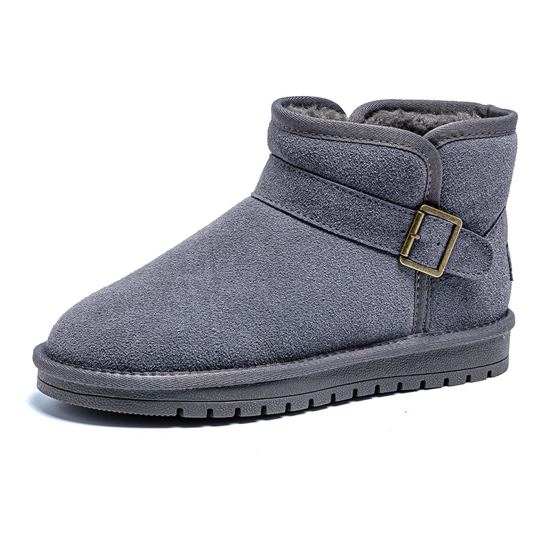 winter new snow boots flat bottom short boots northeast cotton padded shoes men's fleece-lined thickened waterproof warm genuine leather snow boots women undefined