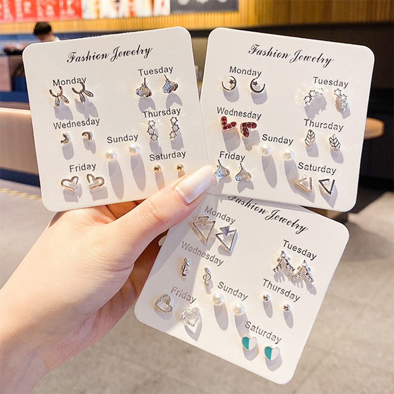 week earrings suit 2025 new trendy women's simple and compact all-match online influencer refined sleeping no need to take off earrings Specification drawing