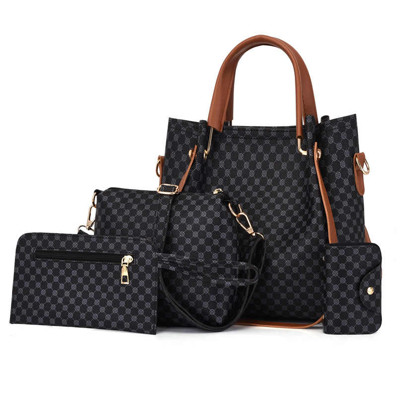 2023 new european and american retro shoulder handbag four-piece set mother and child bag ladies printed crossbody bag cross-border wholesale details Picture