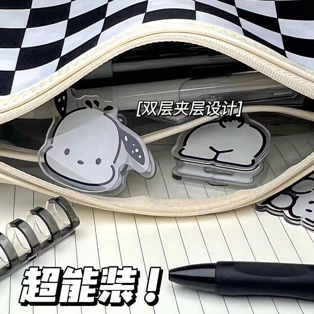 transparent chessboard grid pencil case stationery case good-looking large capacity simple 61 small gift student stationery bag stationery case japanese style Application Scenario