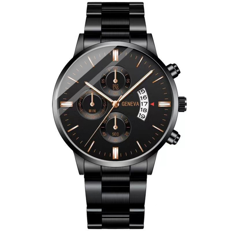 foreign trade cross-border hot simple men's business watch stainless steel fashion belt watch luminous calendar quartz details Picture
