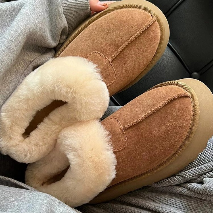 amano leather thick-soled fur snow boots women's winter 2025 warm short cotton-padded shoes women's comfortable all-match undefined