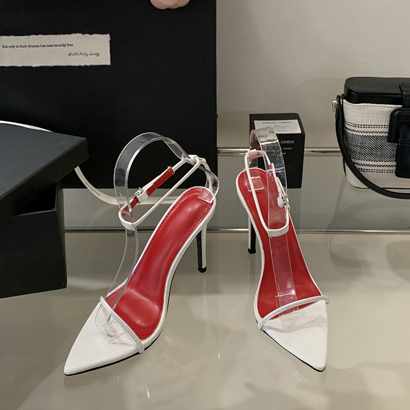 women's one-strap sandals summer european and american style stiletto heel pointed high heels black sexy open toe stiletto strap women's classy shoes details Picture