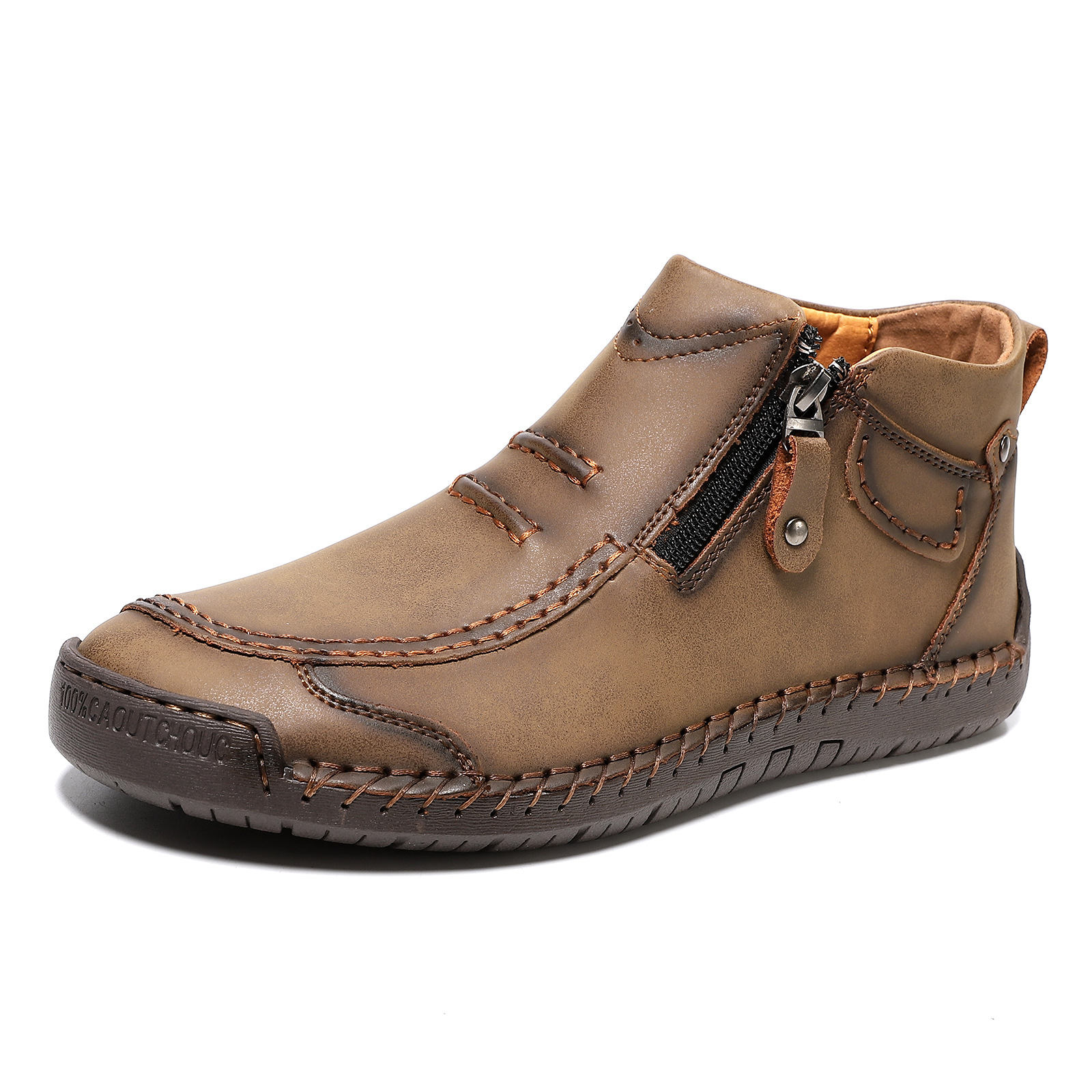 cross-border hot plus size men's shoes outdoor casual shoes slip-on flat handmade stitching shoes zipper martin boots ankle boots full figure