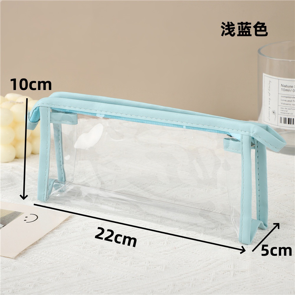 customizable new japanese style good-looking transparent pvc pen bag primary school students wholesale fashion simple stationery buggy bag full figure