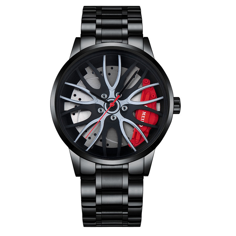 wheel hub style non-mechanical watch quartz steel strap watch men's fashion racing style watch men's watch in stock Item Picture