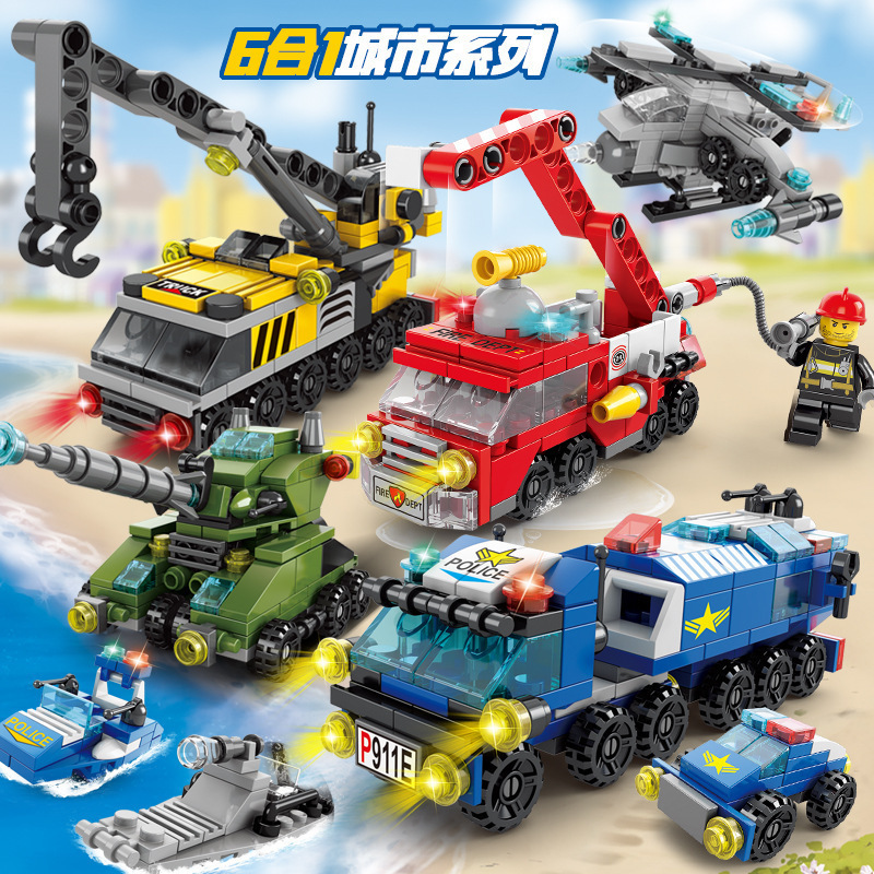 compatible with lego building blocks small particles fire brigade police military tank building blocks assembled and inserting children's educational toys full figure