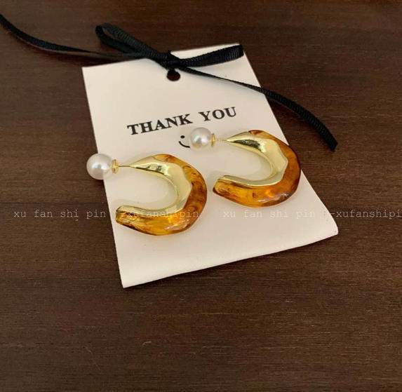 autumn winter retro maillard coffee color metal geometry ear studs niche elegant light luxury high sense personality wild earrings Item Picture