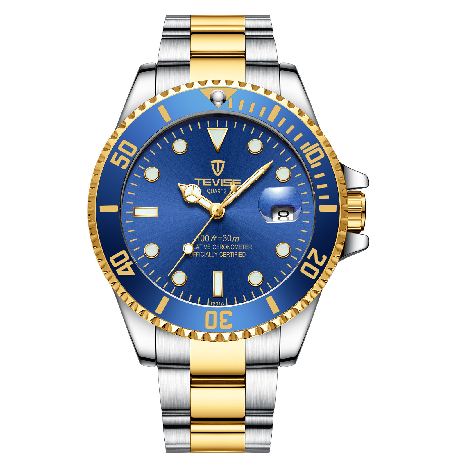 swiss tevise watch men's water ghost quartz watch sports luminous watch steel band watch factory wholesale Specification drawing