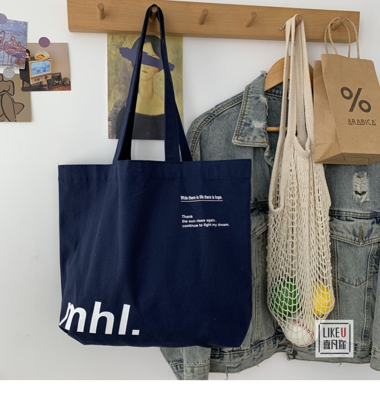 versatile new korean style ins style simple casual canvas bag student class large capacity letter shoulder canvas bag Specification drawing