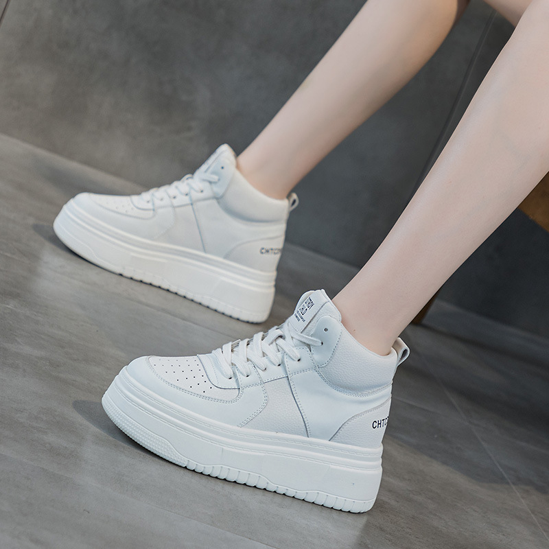casual high top white shoes small 2025 autumn new style white autumn and winter fleece-lined platform height increasing insole women's shoes undefined