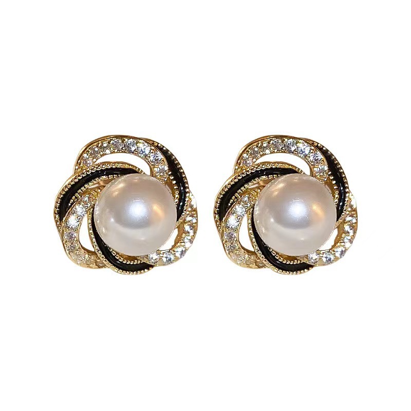 2025 new rhinestone pearl stud earrings elegant high sense women's earrings exquisite small fashion accessories wholesale Specification drawing