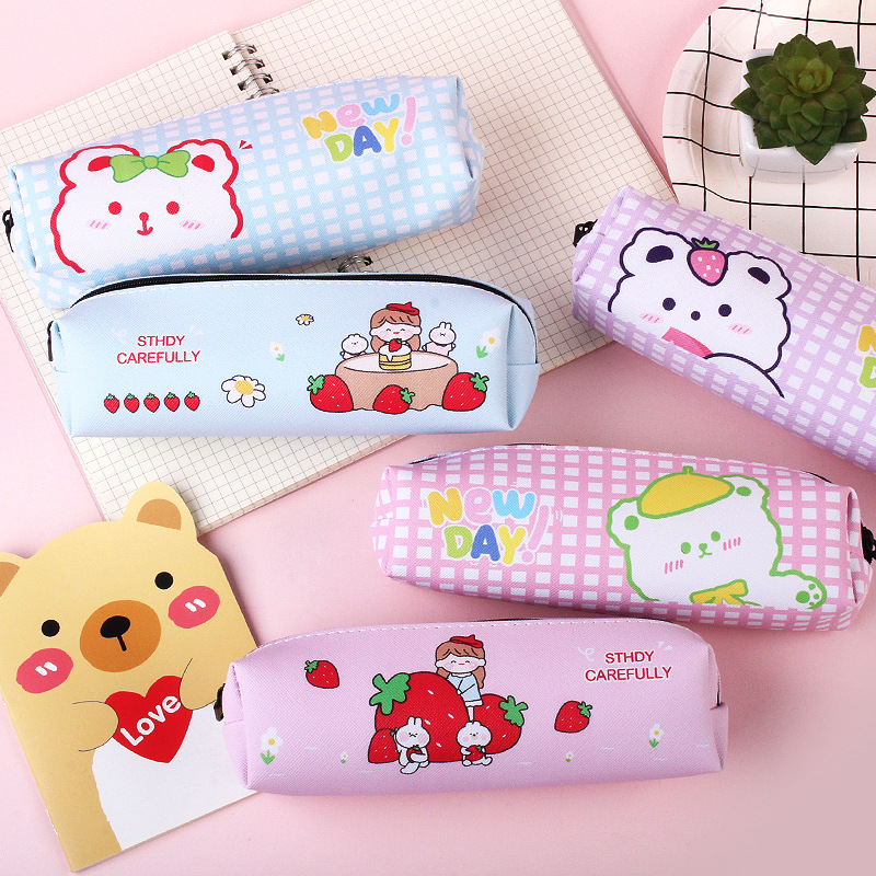 cartoon large capacity pencil case ins cute bear stationery box creative multifunctional zipper pupils' stationery bag details Picture