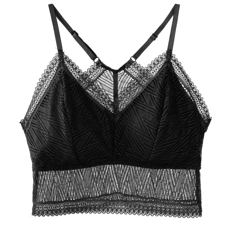 Wholesale of women's lace deep V-shaped sexy halter strapless high-elasticity high-quality back-fitting women's vests without steel rings, yoga bras and sports bras Specification drawing