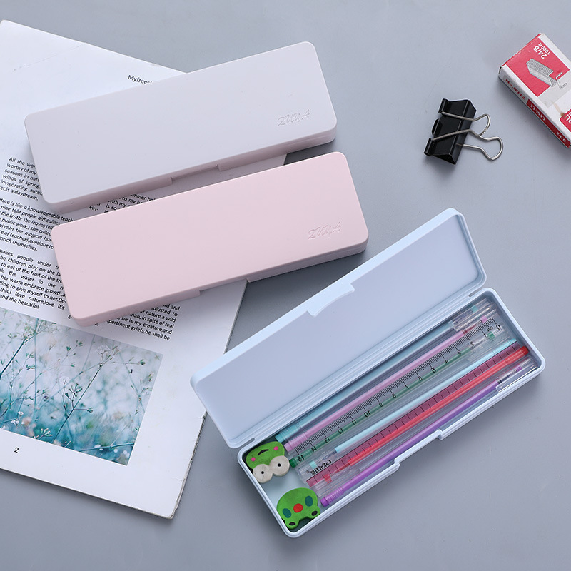 korean simple student diy stationery box pencil box wholesale stationery pencil case plastic double layer pencil storage box details Picture