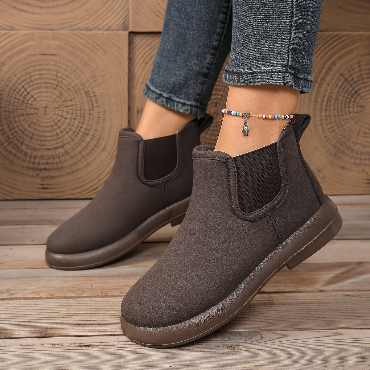cross-border foreign trade winter fleece-lined women's cotton shoes thermal mom shoes flat bottom comfort all-match ankle boots non-slip snow boots details Picture